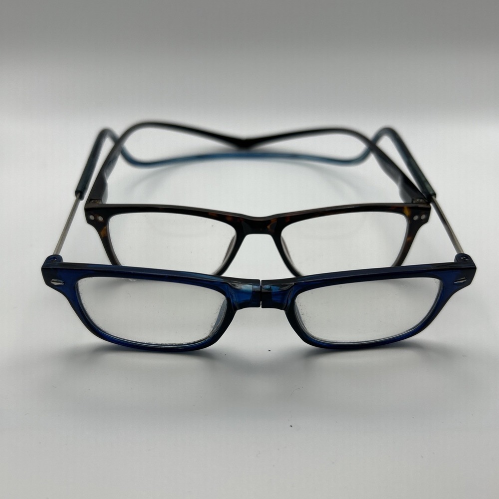 Lot Of 2 Generic Snap Magnetic Eyeglass Frames Blue/Brown